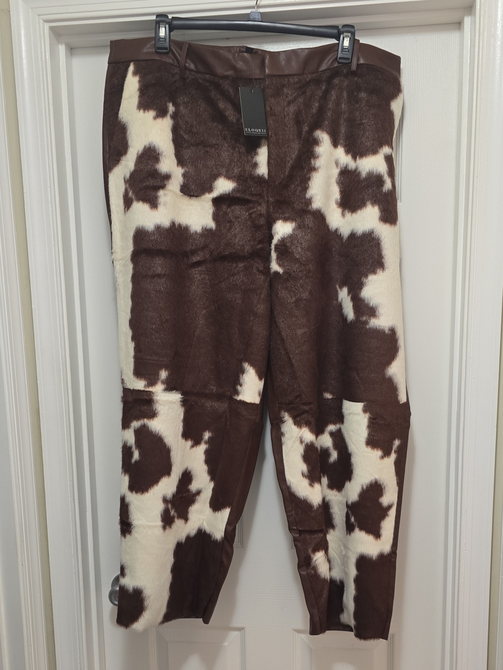 Eloquii Brown and Cream Faux Cow Hide And Leather Pant